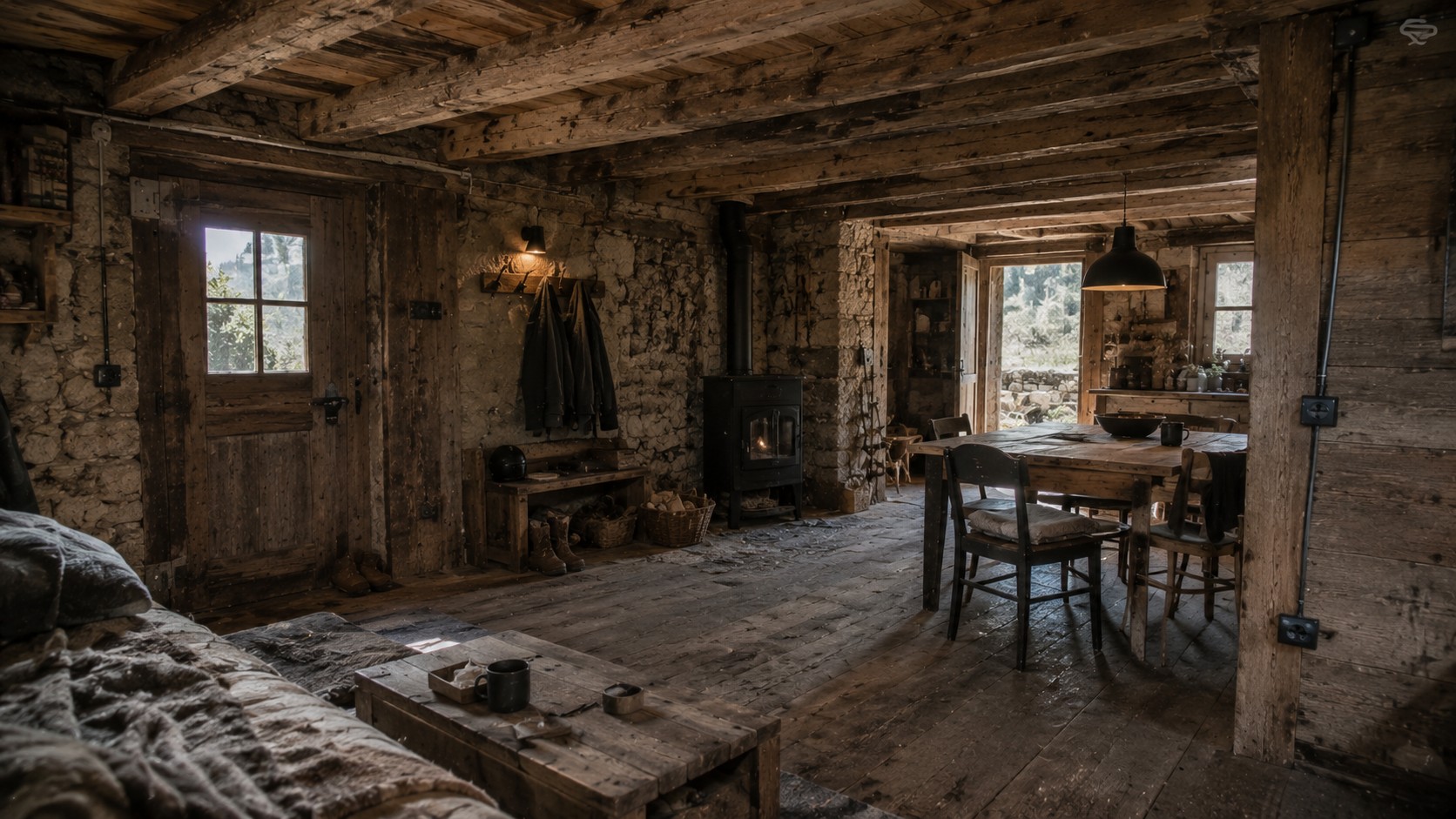 Tableau électrique proprement intégré dans un intérieur de chalet